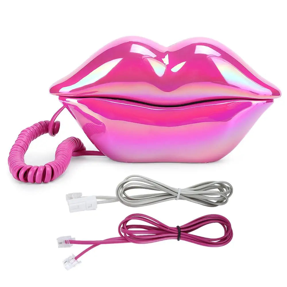 Lips Telephone Electroplate Desktop Landline Phone for Hotel Decoration Lip Shaped Phones Mouth Telephone Mini Phone