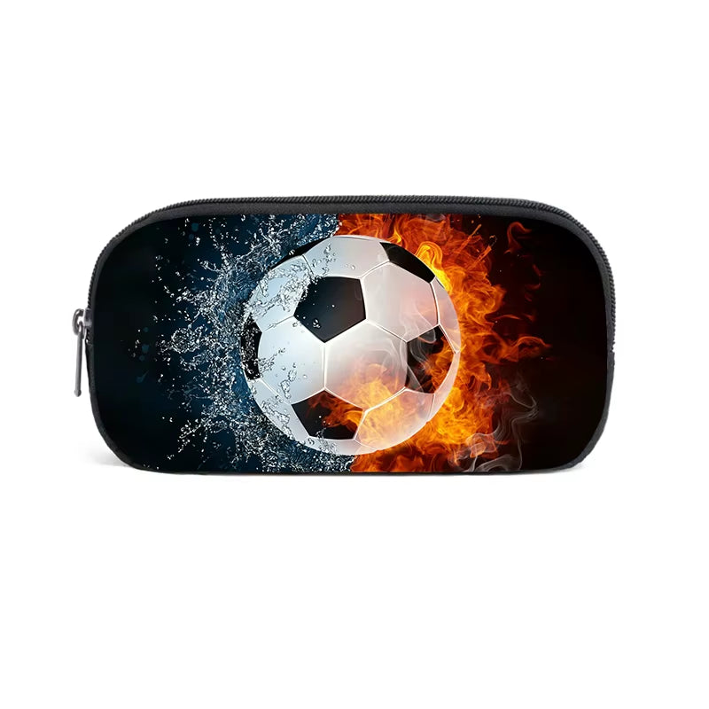 Cool Soccer with Golden Crown Cosmetic Case Kids Football Pencil Bag Teenager Stationery Bag Pencil Box Office School Supplies