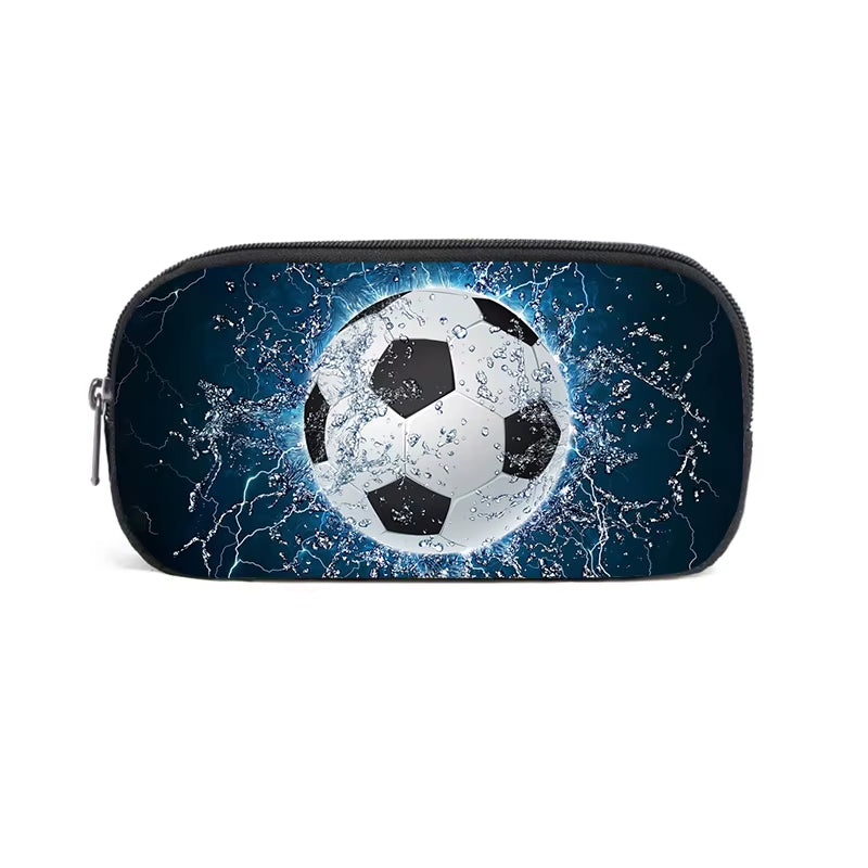 Cool Soccer with Golden Crown Cosmetic Case Kids Football Pencil Bag Teenager Stationery Bag Pencil Box Office School Supplies
