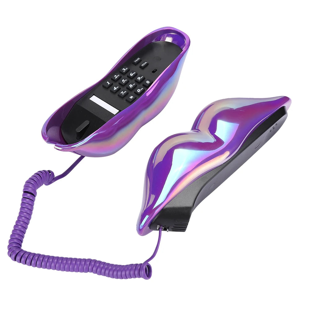 Lips Telephone Electroplate Desktop Landline Phone for Hotel Decoration Lip Shaped Phones Mouth Telephone Mini Phone