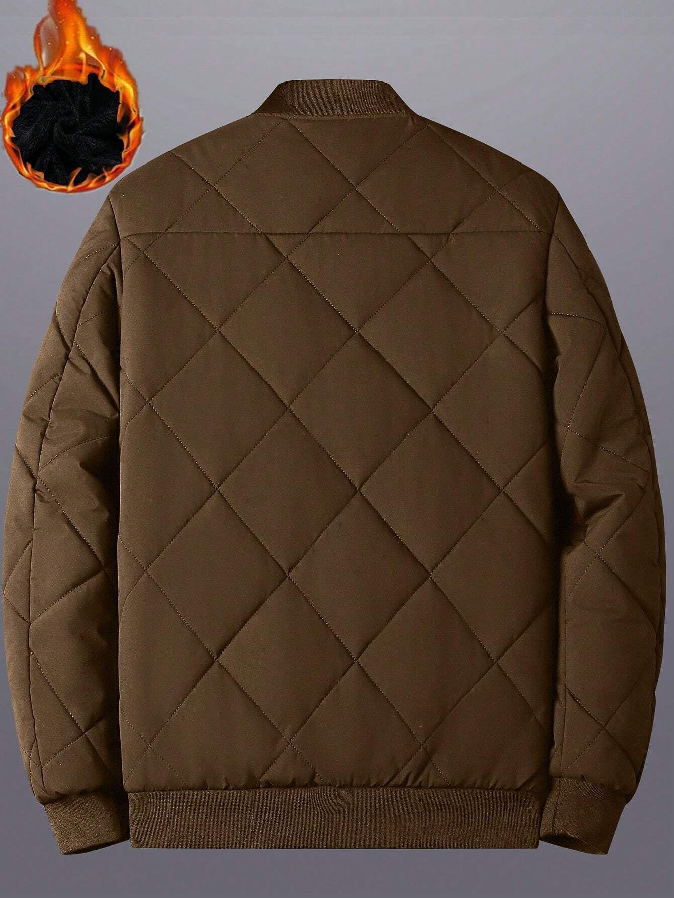 Manfinity Homme Loose Fit Men'S Solid Color Thermal Lined Bomber Jacket