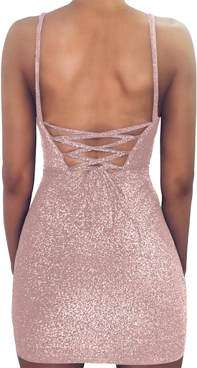 Women'S Glitter Bandage Bodycon Wrap Dress Sleeveless Dress