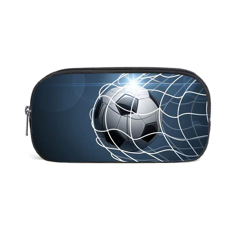 Cool Soccer with Golden Crown Cosmetic Case Kids Football Pencil Bag Teenager Stationery Bag Pencil Box Office School Supplies