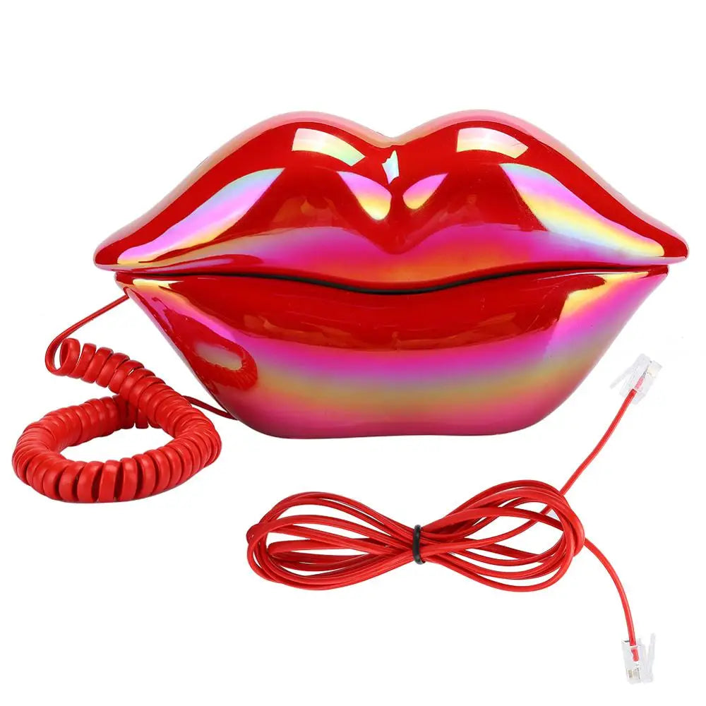 Lips Telephone Electroplate Desktop Landline Phone for Hotel Decoration Lip Shaped Phones Mouth Telephone Mini Phone