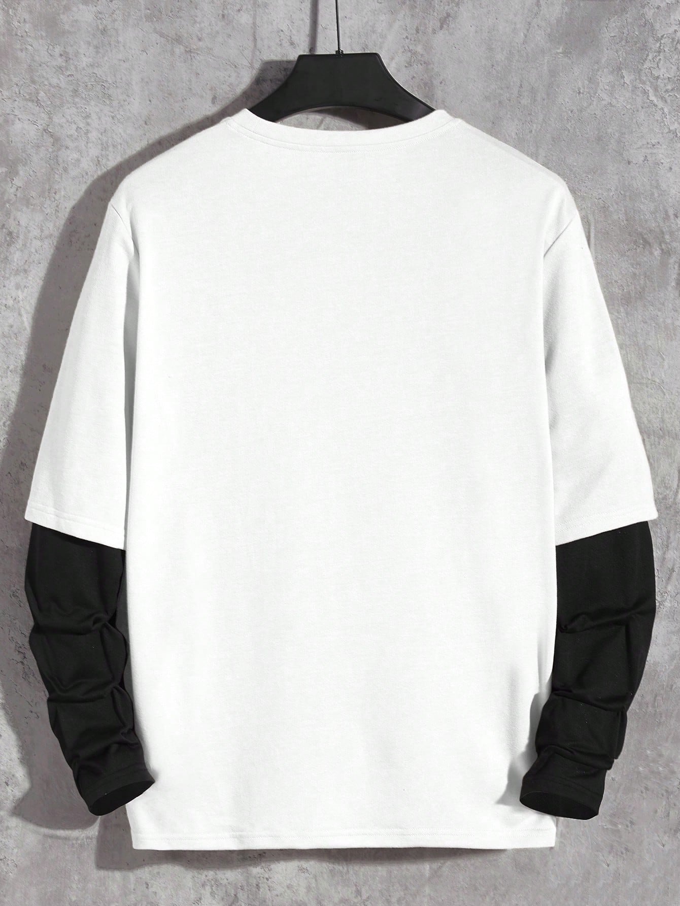 Manfinity Rebelgame Men T-Shirts Fit Crew Neck Drop Shoulder Long Sleeve Slogan Tee Casual Back to School Clothes Summer Polyester