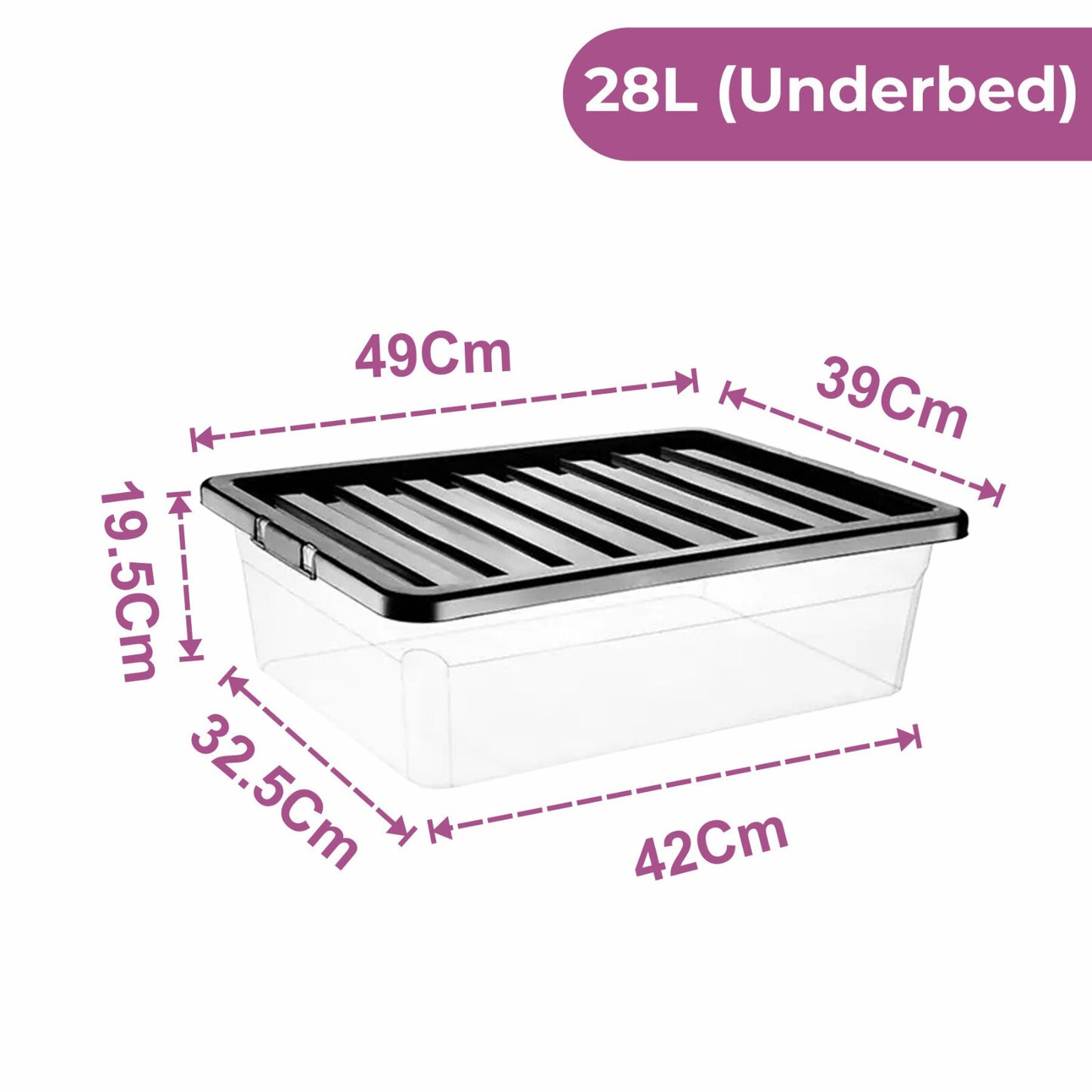 Plastic Storage Boxes with Black Lids Durable Stackable Home Office Clear Box UK