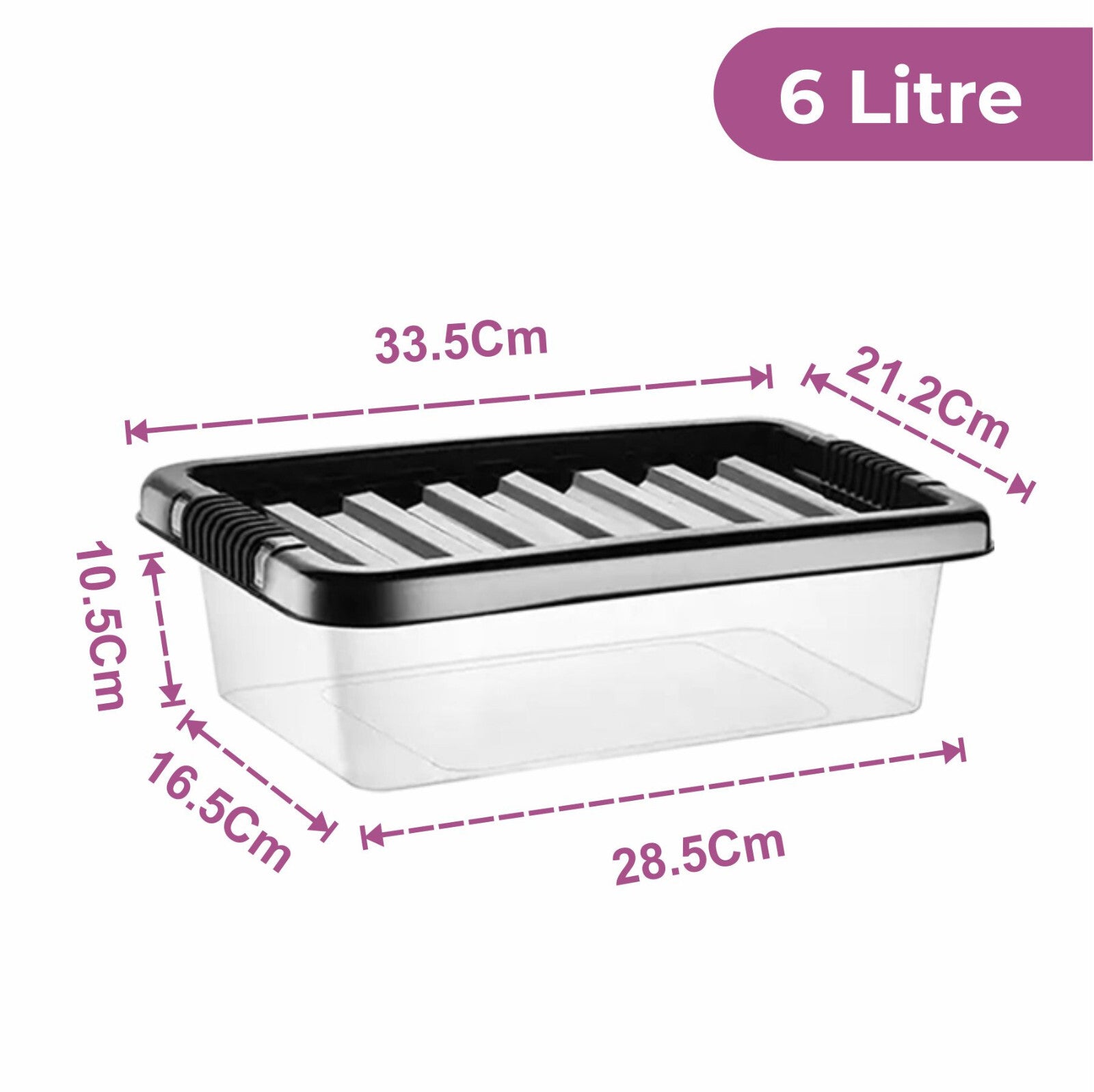 Plastic Storage Boxes with Black Lids Durable Stackable Home Office Clear Box UK