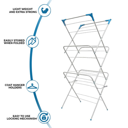 3 Tier Clothes Dryer Airer Foldable Laundry Rack Washing Line Drying Horse 14M