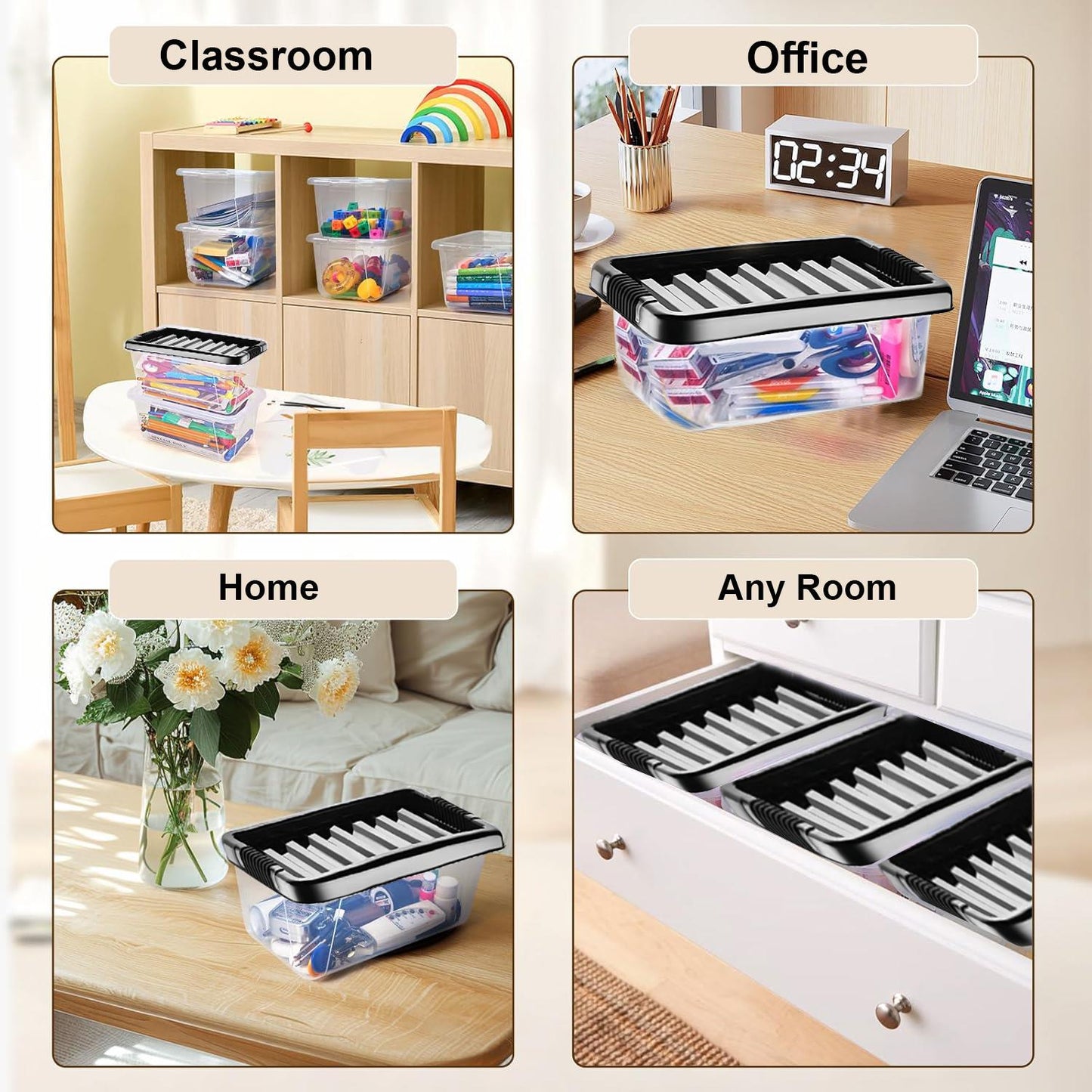 Clear Plastic Storage Boxes with Lids Stackable Box Home Office Kitchen UK Made