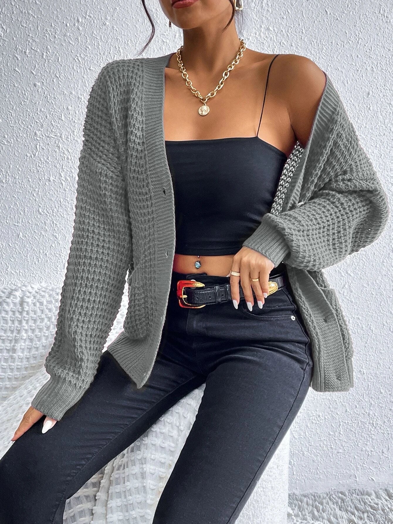 Chiquease Double Pocket Drop Shoulder Cardigan