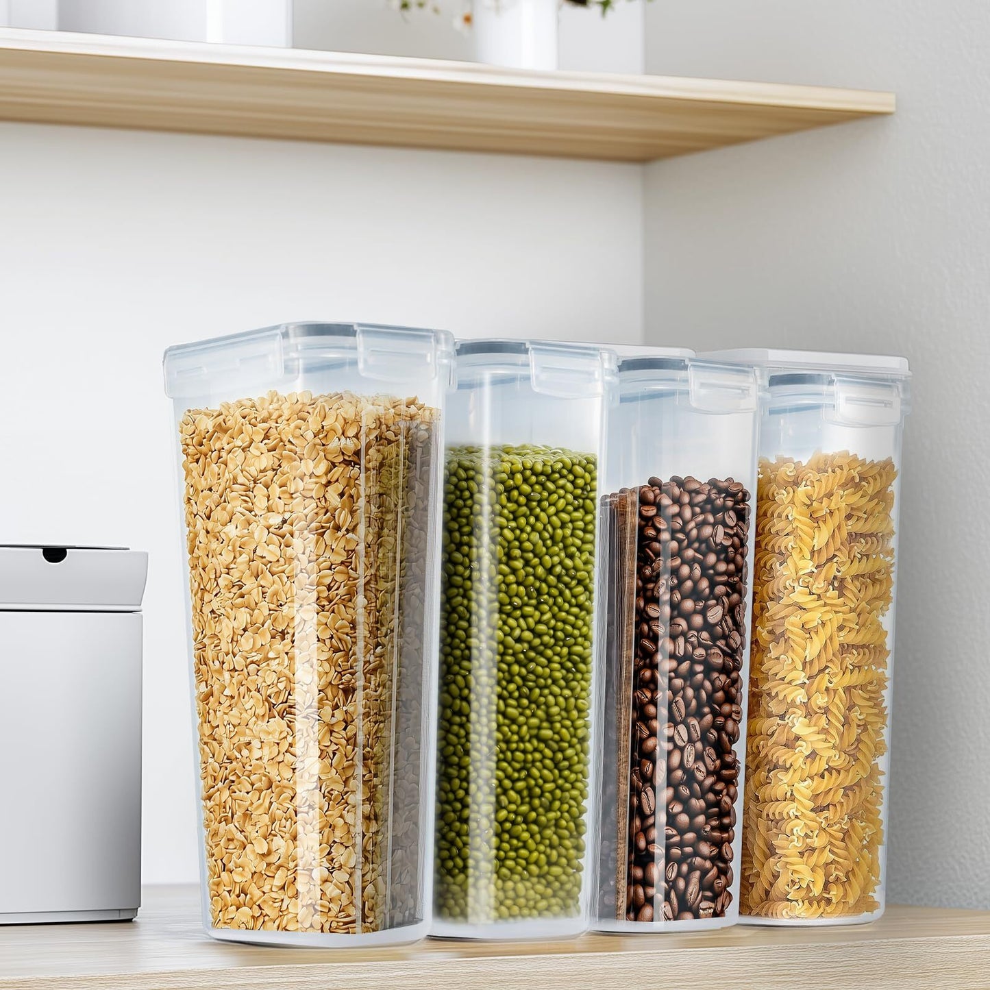 SET of 4 AIR TIGHT STORAGE CONTAINERS CEREAL FOOD DRY KITCHEN PATRY DISPENSER