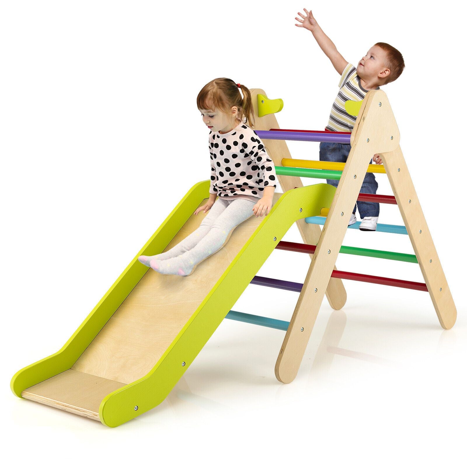 2-In-1 Wooden Triangle Climbing Toy with Gradient Adjustable Slide