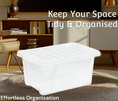 Clear Plastic Storage Boxes with Lids Stackable Box Home Office Kitchen UK Made
