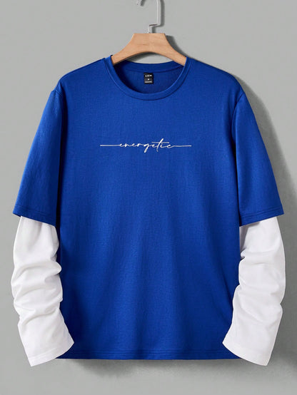 Manfinity Rebelgame Men T-Shirts Fit Crew Neck Drop Shoulder Long Sleeve Slogan Tee Casual Back to School Clothes Summer Polyester