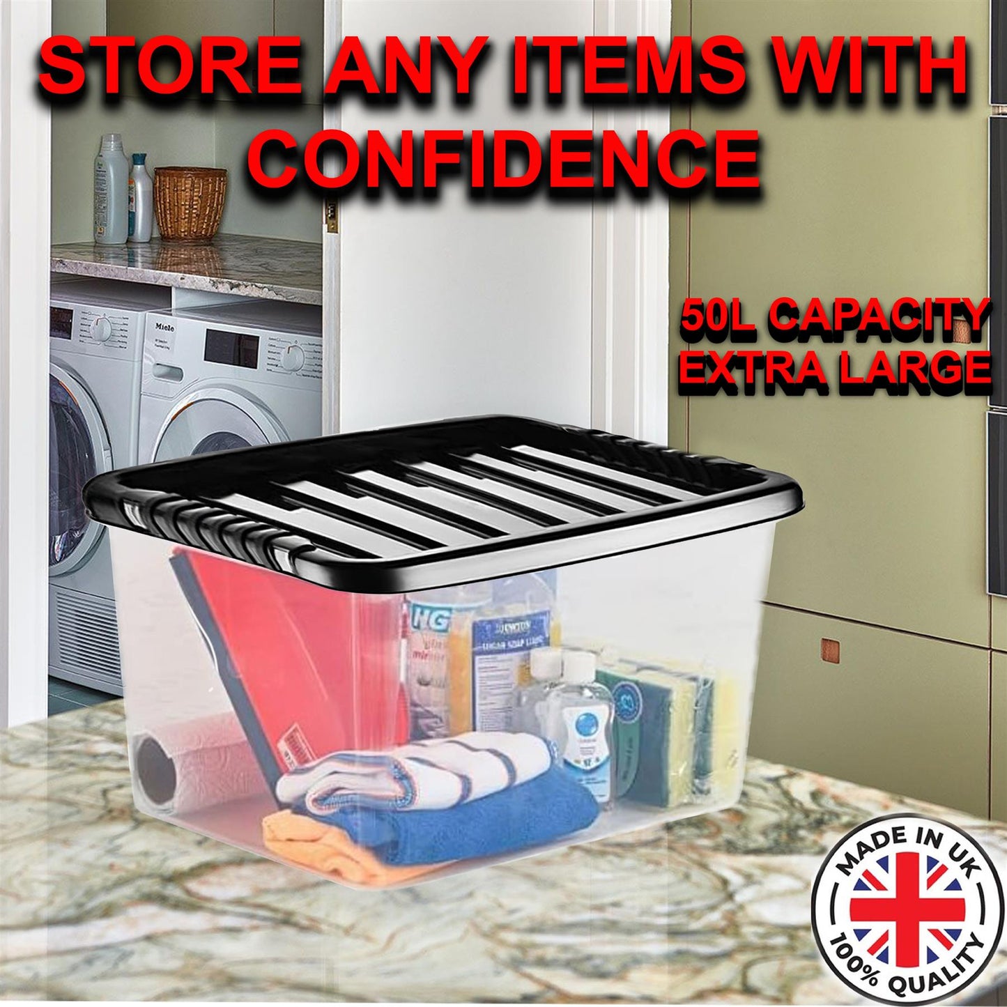 Clear Plastic Storage Boxes with Lids Stackable Box Home Office Kitchen UK Made