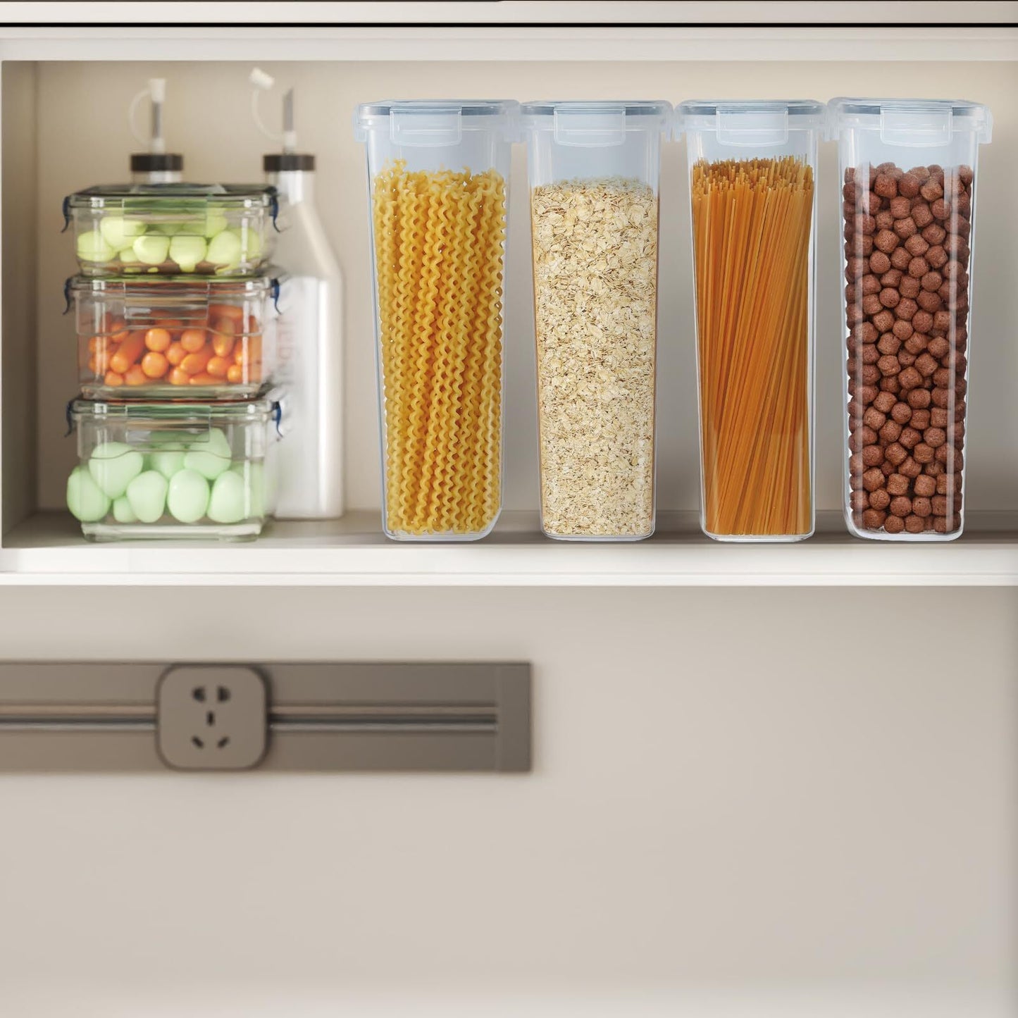 SET of 4 AIR TIGHT STORAGE CONTAINERS CEREAL FOOD DRY KITCHEN PATRY DISPENSER