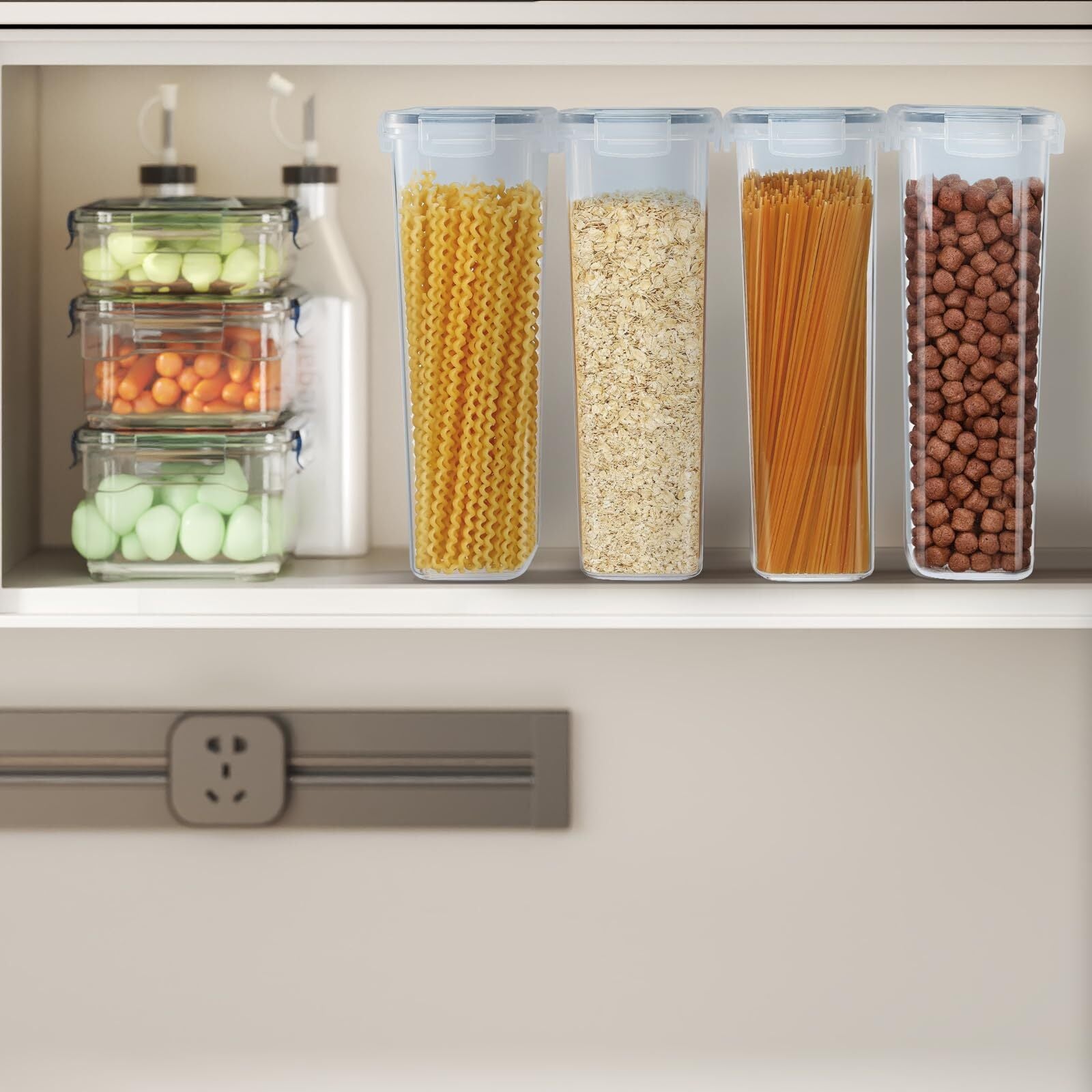 SET of 4 AIR TIGHT STORAGE CONTAINERS CEREAL FOOD DRY KITCHEN PATRY DISPENSER