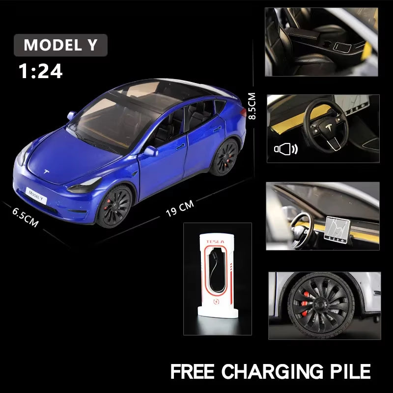 1:24 Tesla Model Y Model 3 Model S Metal Alloy Diecast Toy Car Model Sound and Light Children'S Toy Collectibles Birthday Gifts
