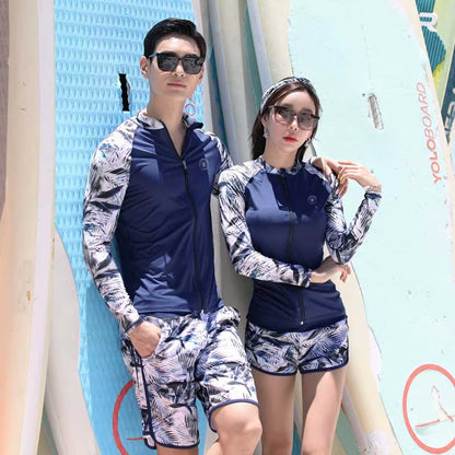 Women'S 3 Piece Men'S Rash Guard Tops & Bottomslong Sleeve Front Zip Bathing Suits Quick Drying UV Sun Protection Swim Surf Suit