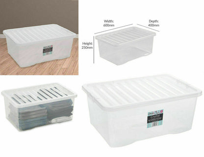 45 Litres Clear Crystal Plastic Large Storage Box with Lid Home Office UK Made