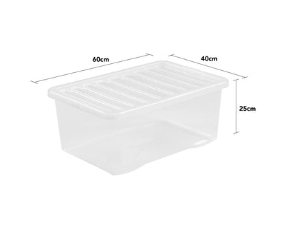 45 Litres Clear Crystal Plastic Large Storage Box with Lid Home Office UK Made