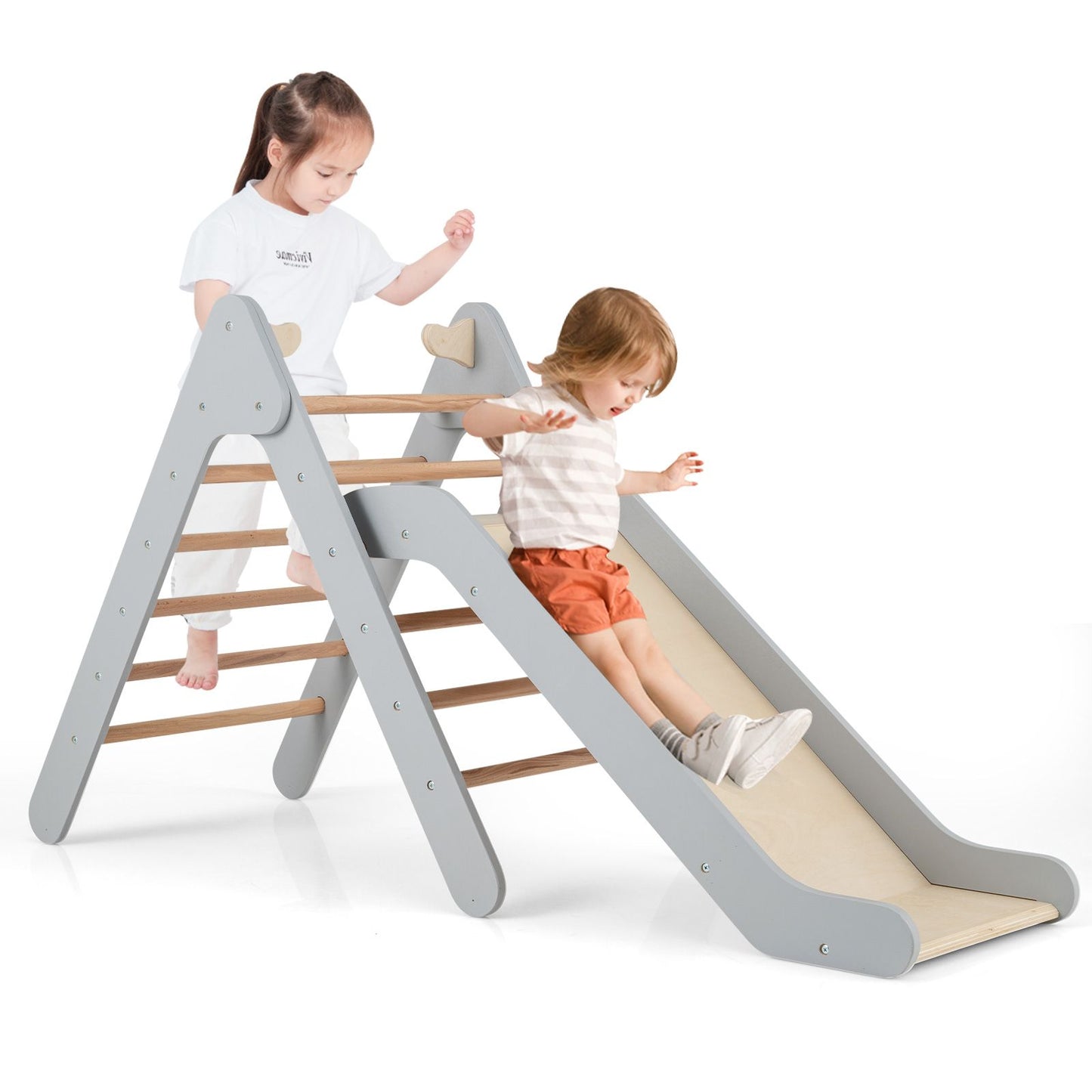 2-In-1 Wooden Triangle Climbing Toy with Gradient Adjustable Slide