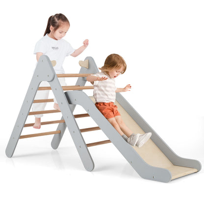 2-In-1 Wooden Triangle Climbing Toy with Gradient Adjustable Slide