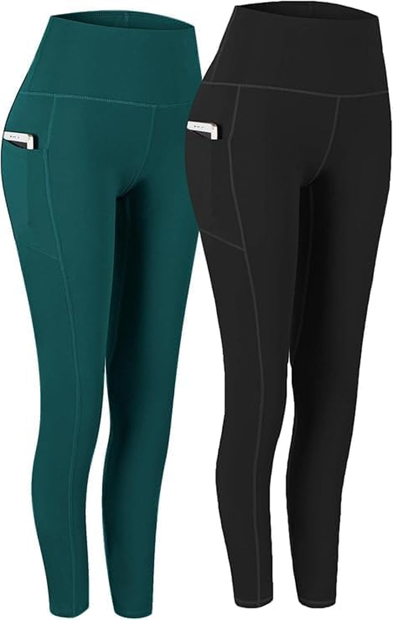 2 Pack High Waist Yoga Pants with Pockets, Tummy Control Workout Running Yoga Leggings for Women