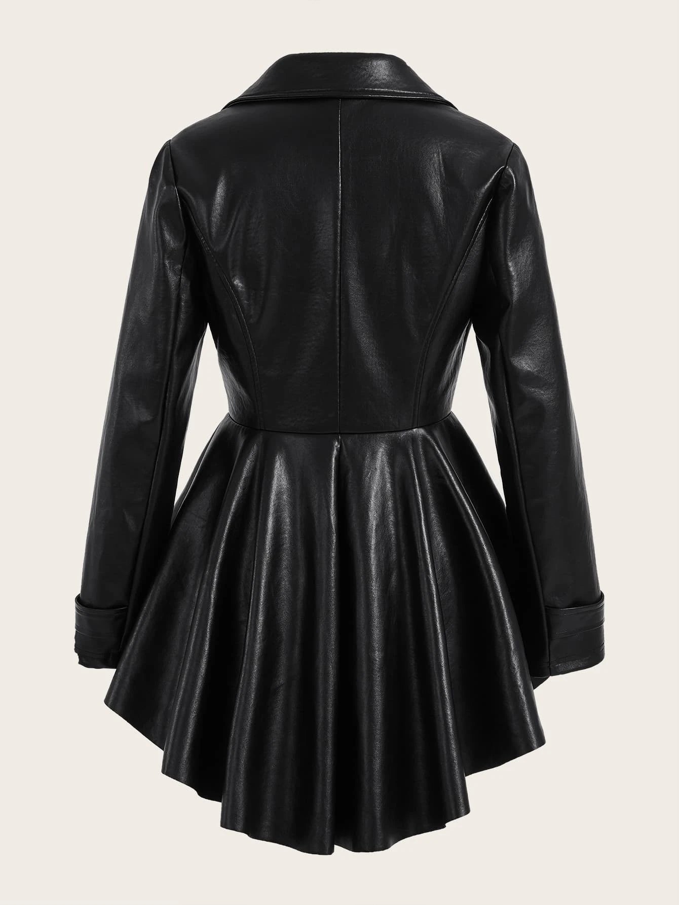 Firerie Zip up High Low Hem PU Leather Coat