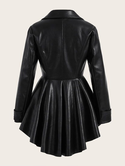Firerie Zip up High Low Hem PU Leather Coat