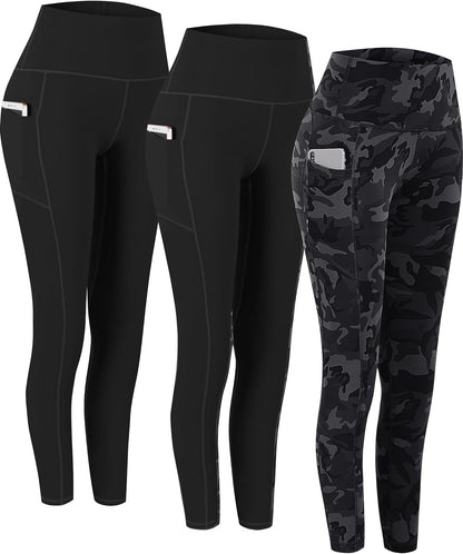 2 Pack High Waist Yoga Pants with Pockets, Tummy Control Workout Running Yoga Leggings for Women