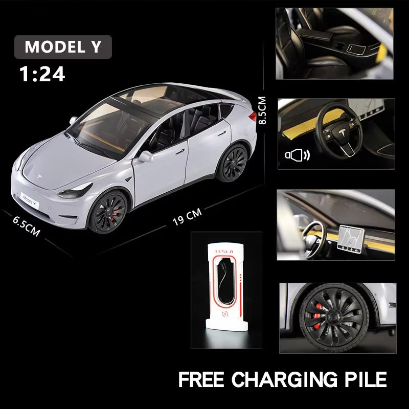 1:24 Tesla Model Y Model 3 Model S Metal Alloy Diecast Toy Car Model Sound and Light Children'S Toy Collectibles Birthday Gifts