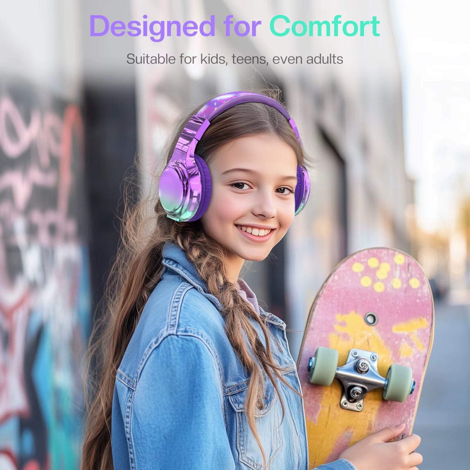 Glossy Bluetooth Headphones for Kids Girls Wireless Stereo Headset with Mic for Travel Children'S Music Helmet Christmas Gifts