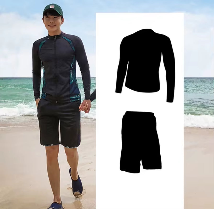 Women'S 3 Piece Men'S Rash Guard Tops & Bottomslong Sleeve Front Zip Bathing Suits Quick Drying UV Sun Protection Swim Surf Suit