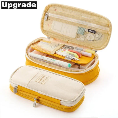 Angoo Kawaii Pencil Case Macaron Color Canvas Cute Big Pencil Pouch Pen Box Storage Bag Student School Supplies Stationery