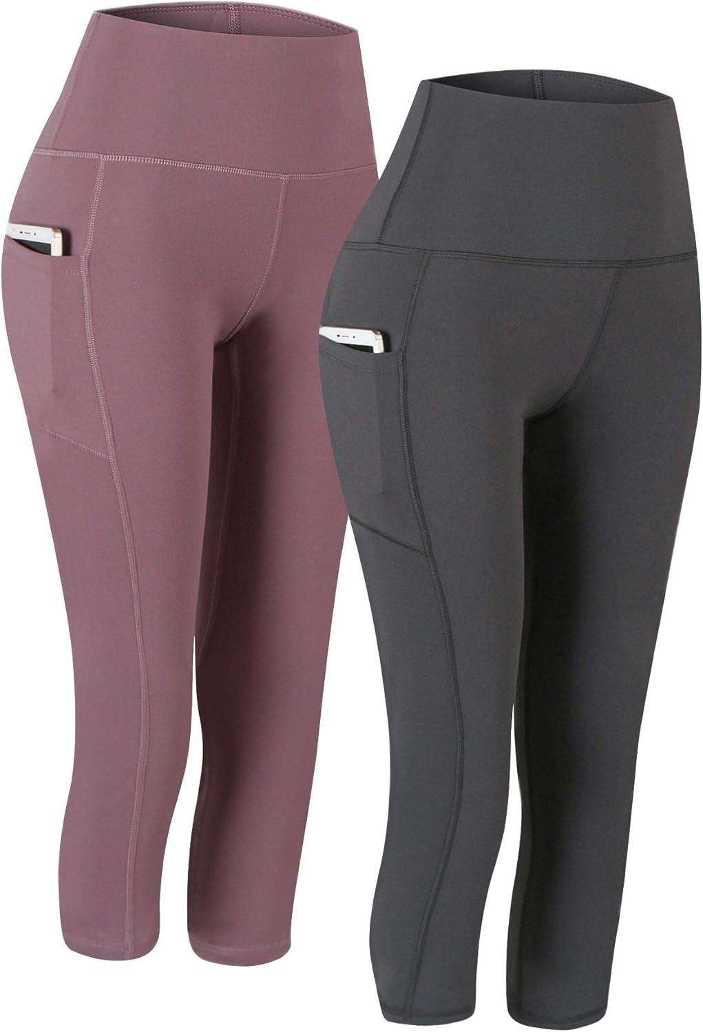 2 Pack High Waist Yoga Pants with Pockets, Tummy Control Workout Running Yoga Leggings for Women