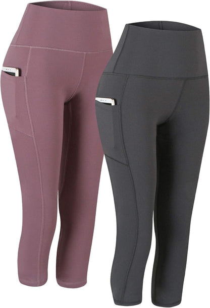 2 Pack High Waist Yoga Pants with Pockets, Tummy Control Workout Running Yoga Leggings for Women
