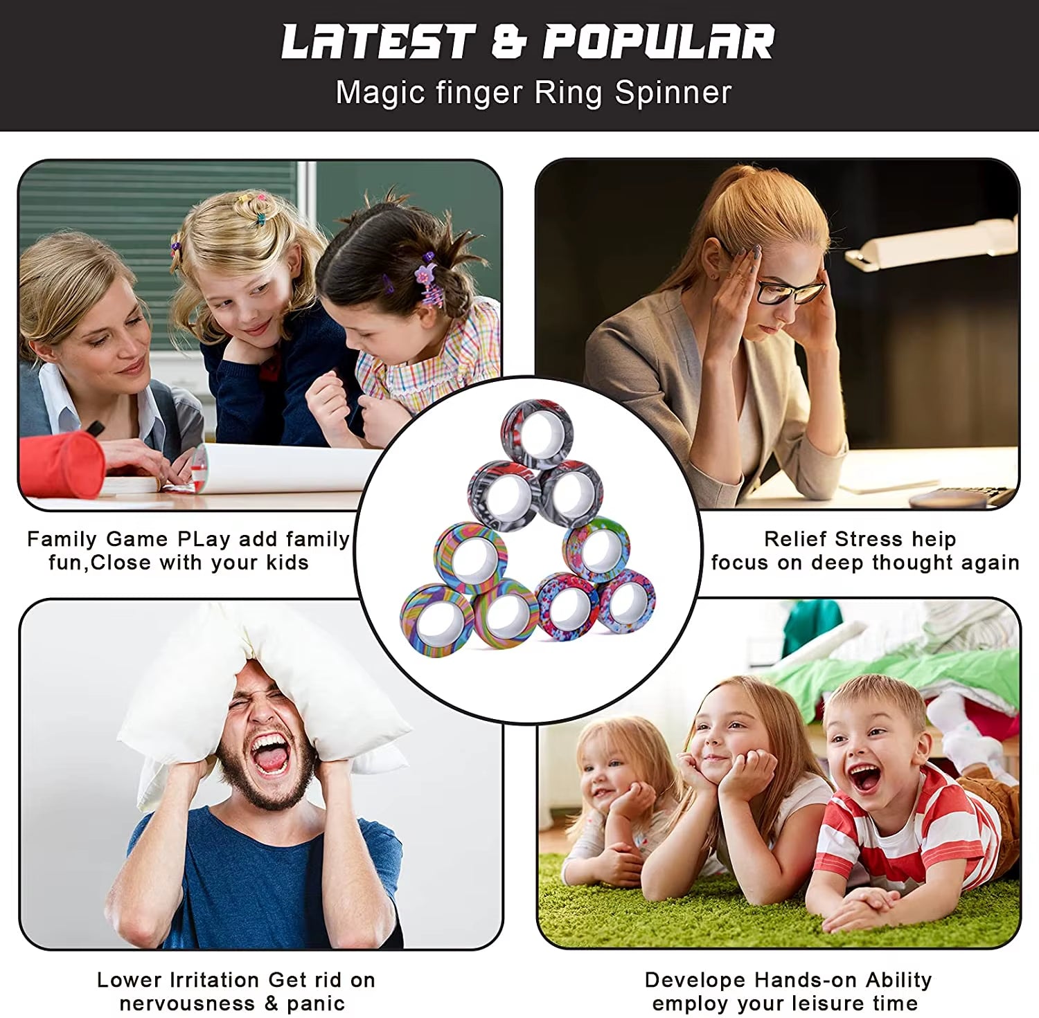 Magnetic Rings Fidget Toy Anti-Stress Magic Ringtools Children Magnetic Ring Finger Spinner Ring Anxiety Relief Therapy Toys