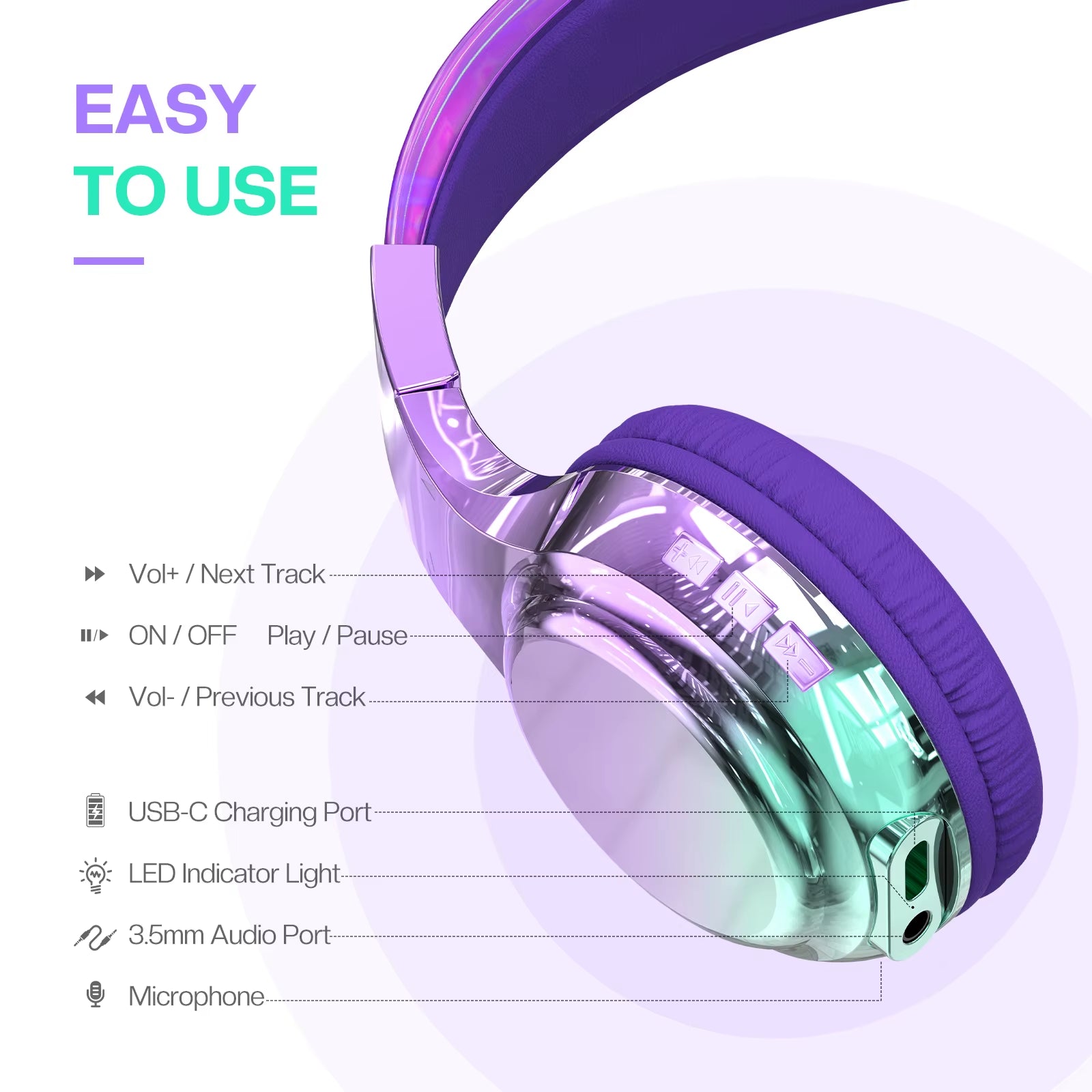 Glossy Bluetooth Headphones for Kids Girls Wireless Stereo Headset with Mic for Travel Children'S Music Helmet Christmas Gifts
