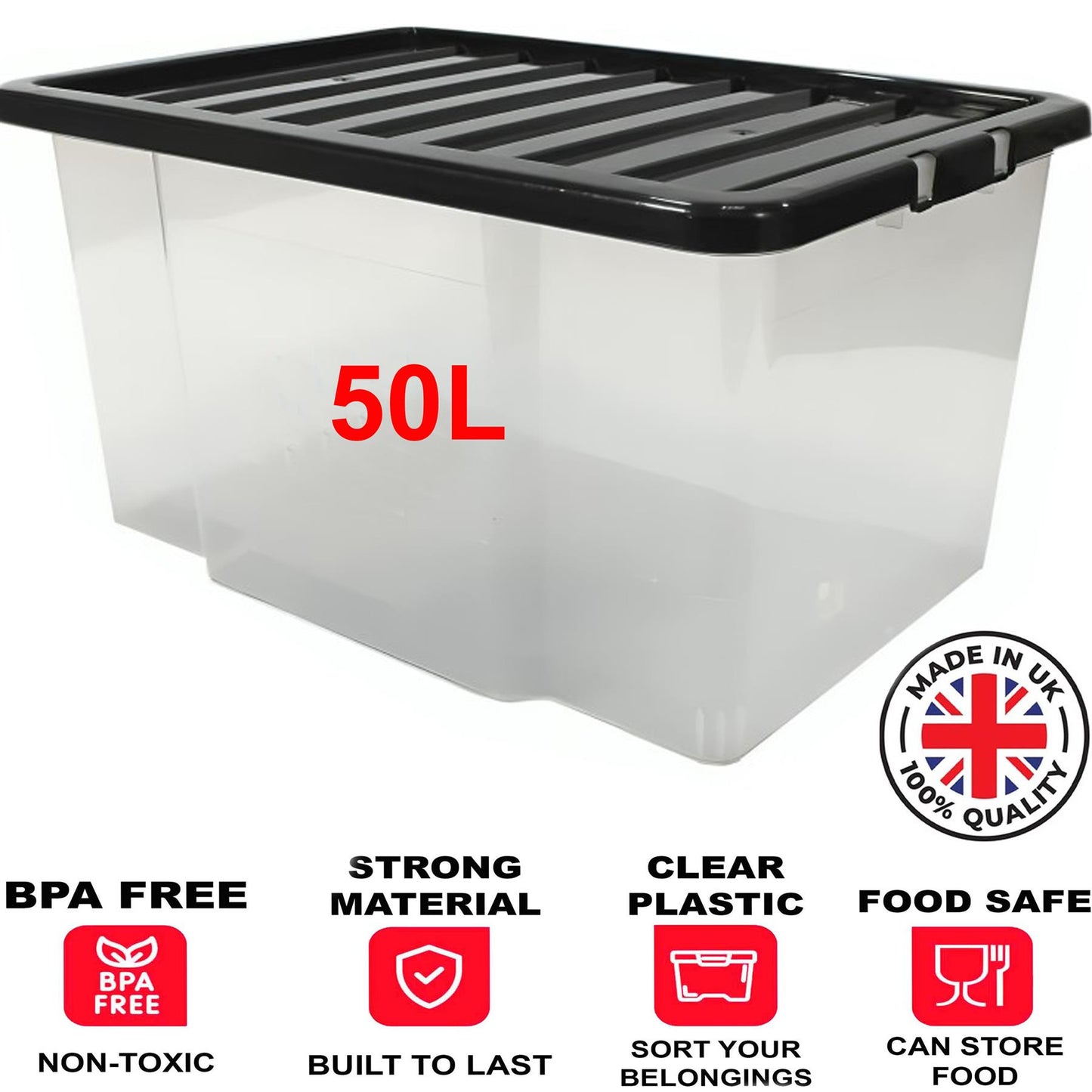 Clear Plastic Storage Boxes with Lids Stackable Box Home Office Kitchen UK Made