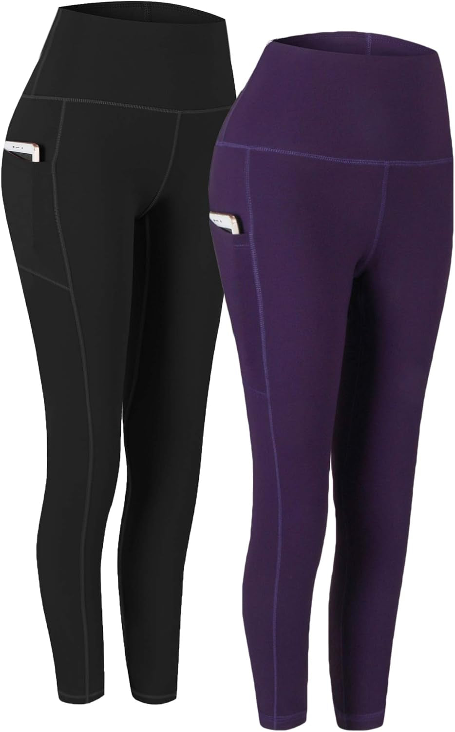 2 Pack High Waist Yoga Pants with Pockets, Tummy Control Workout Running Yoga Leggings for Women