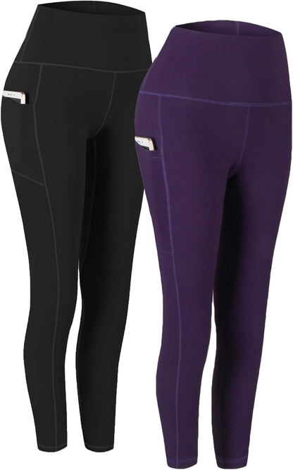 2 Pack High Waist Yoga Pants with Pockets, Tummy Control Workout Running Yoga Leggings for Women