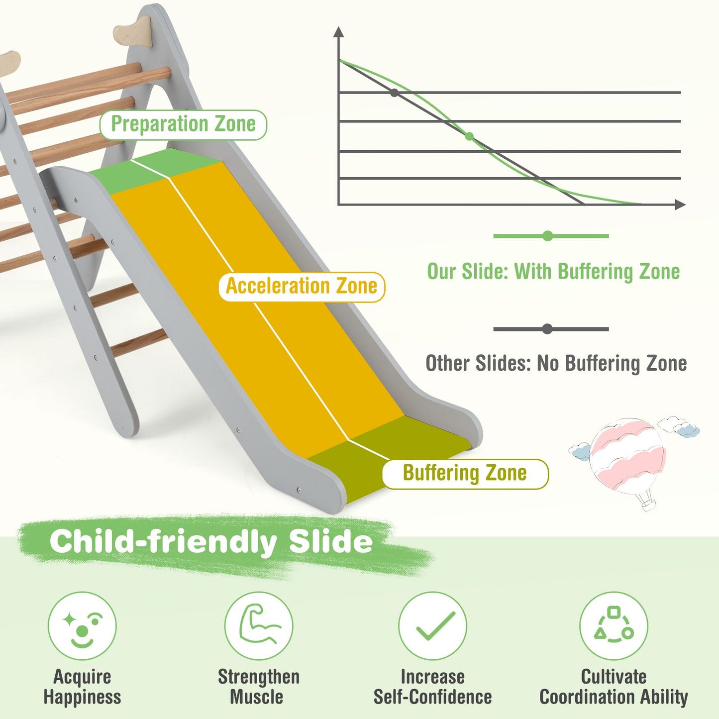 2-In-1 Wooden Triangle Climbing Toy with Gradient Adjustable Slide