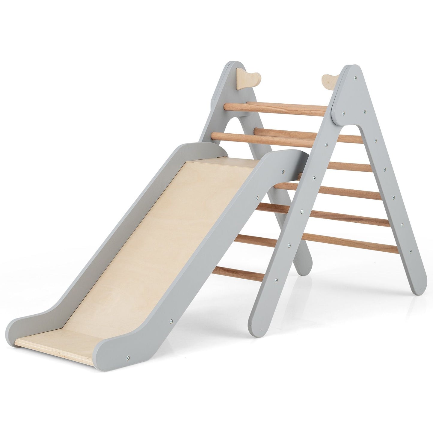 2-In-1 Wooden Triangle Climbing Toy with Gradient Adjustable Slide