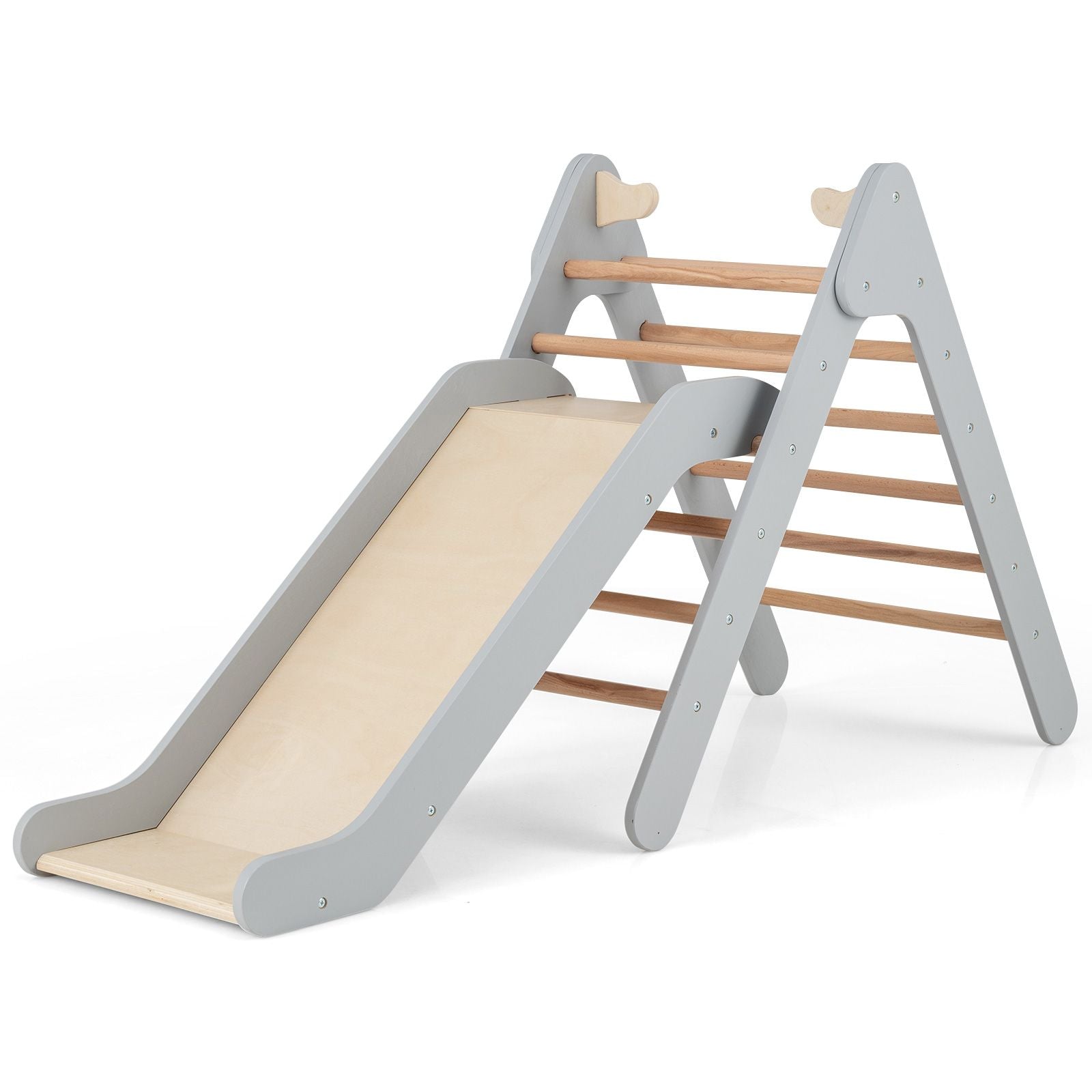 2-In-1 Wooden Triangle Climbing Toy with Gradient Adjustable Slide