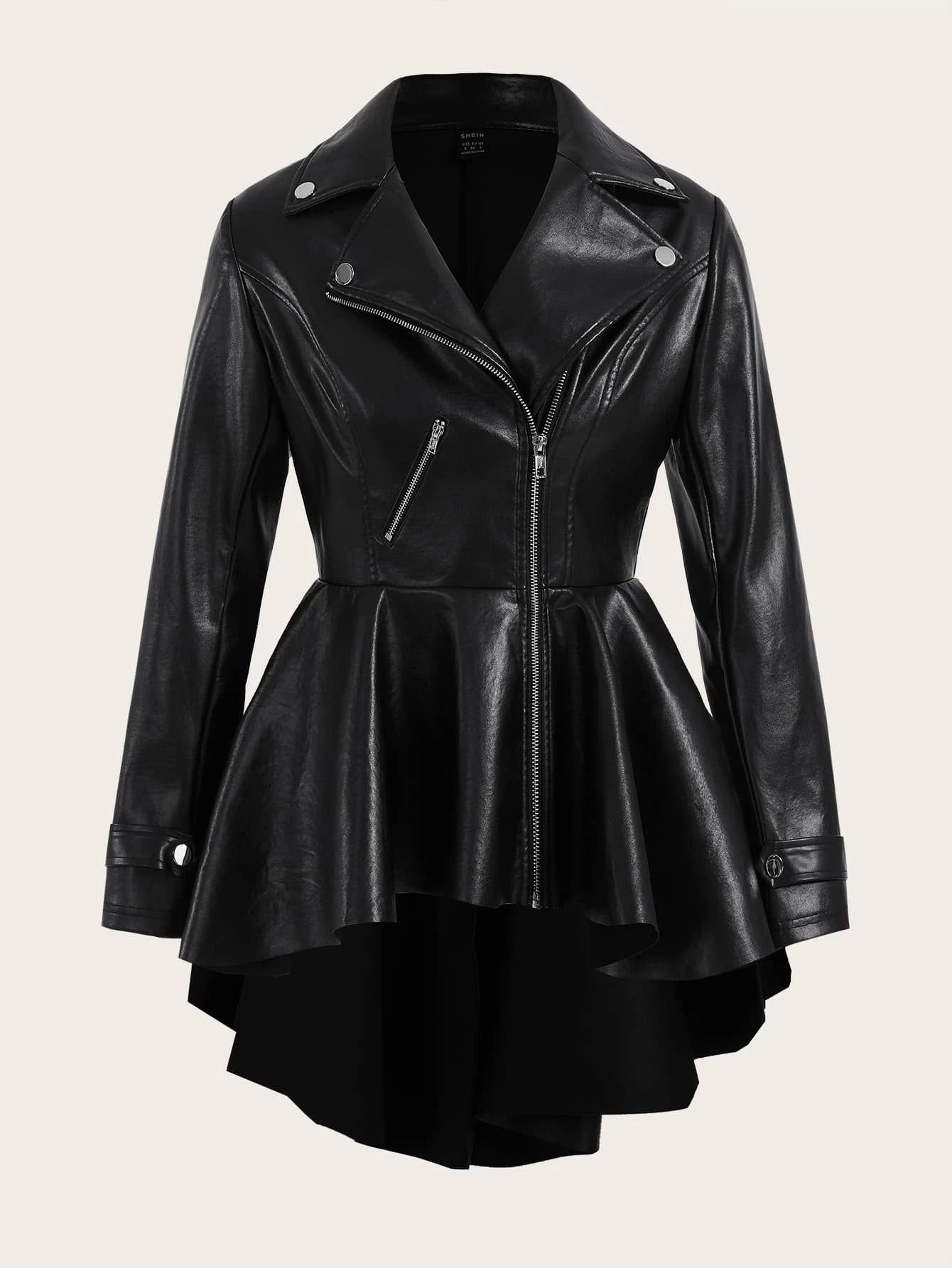 Firerie Zip up High Low Hem PU Leather Coat