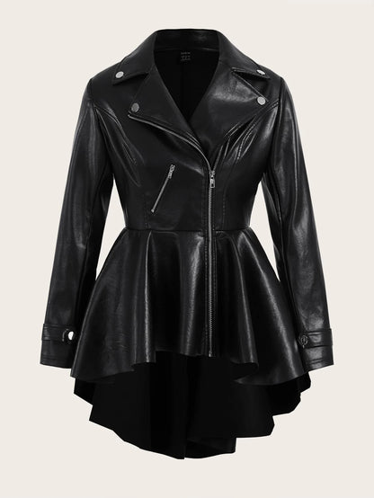 Firerie Zip up High Low Hem PU Leather Coat