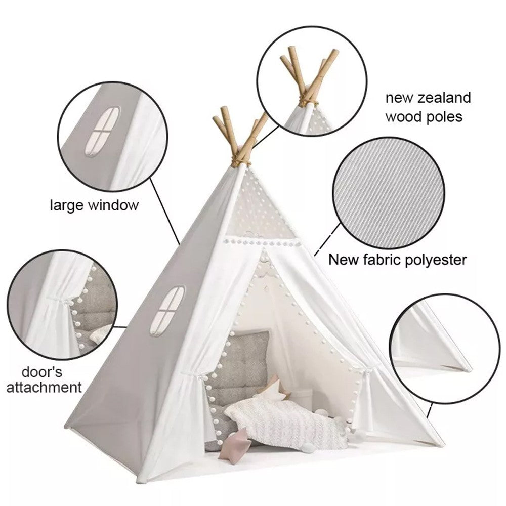 160CM Large Canvas Kids Teepee Star Wood Indian Tent Child In/Outdoor Play House