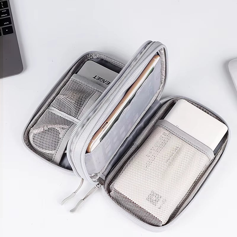 Portable Double Layer Travel Portable Digital Product Storage Bag USB Data Cable Manager Earphones Mobile Power Storage Bag 1Pcs