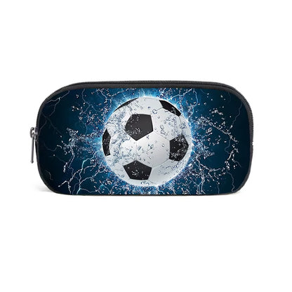 Cool Soccer with Golden Crown Cosmetic Case Kids Football Pencil Bag Teenager Stationery Bag Pencil Box Office School Supplies